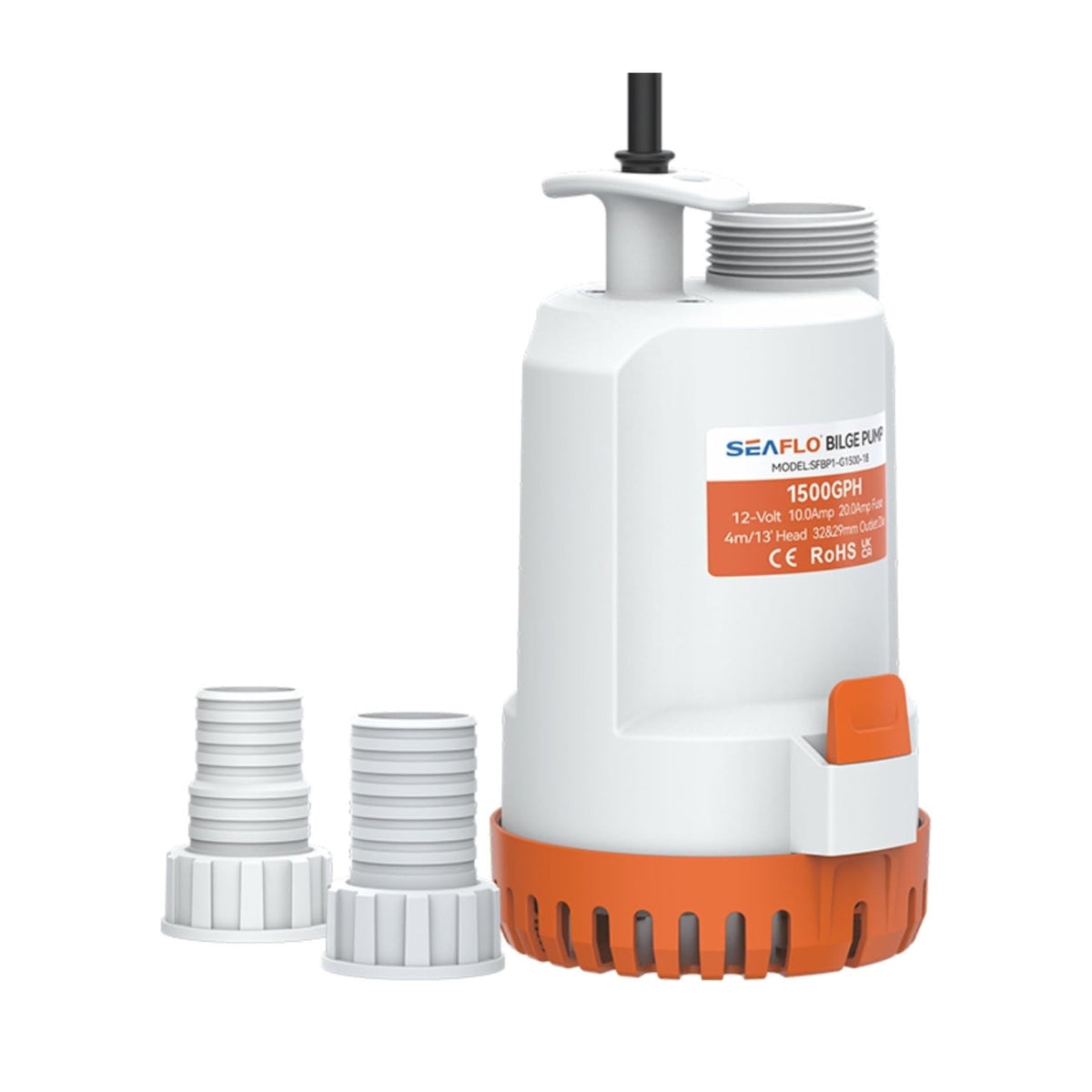 SEAFLO 1500 GPH Portable Utility Submersible Pump Small Backup Sump Pump Draining Pump, 1-1/8" & 1-1/4" Outlet - CE & RoHS Certified, 4-Year Warranty (Choose 12V or 24V)
