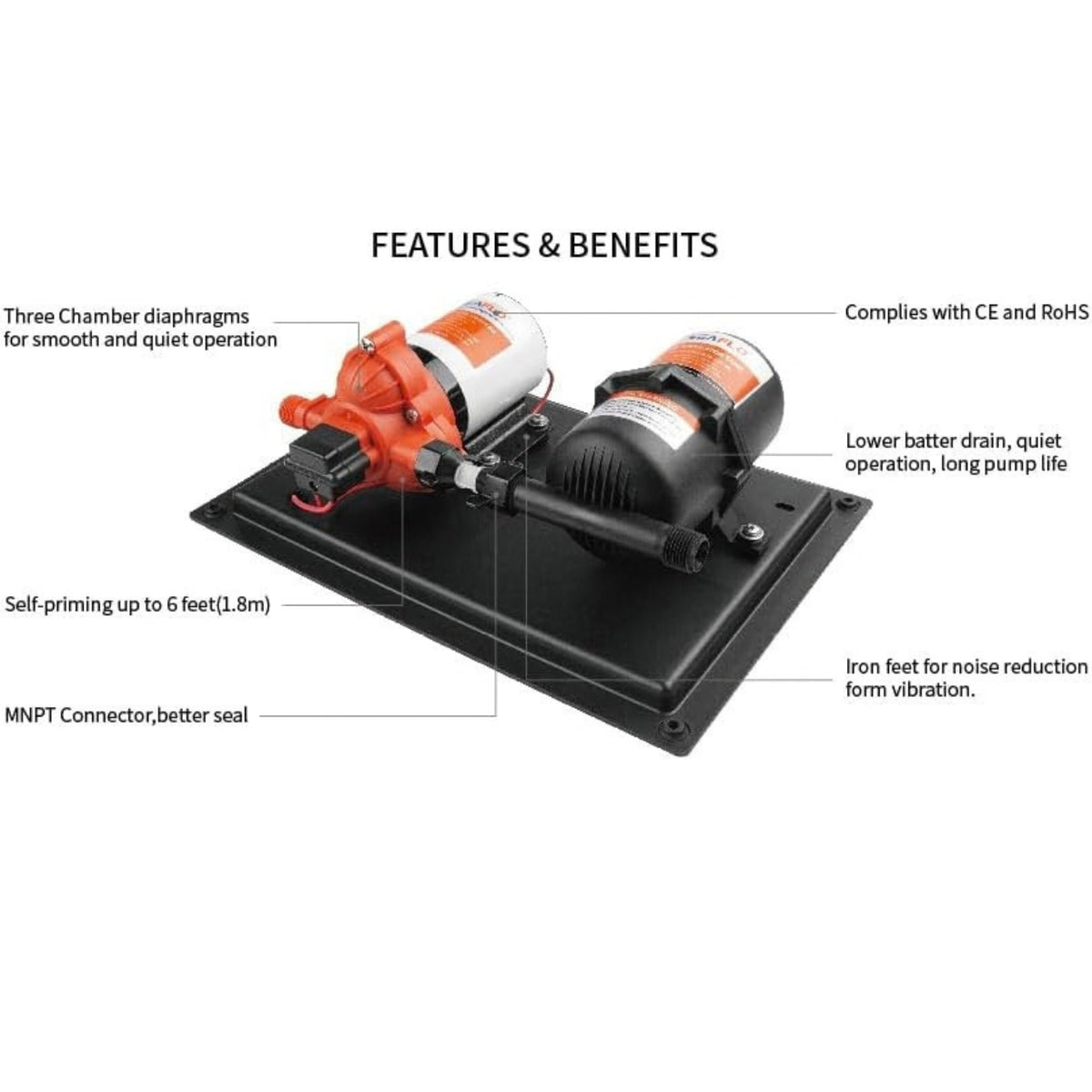 SEAFLO 33-Series Marine Water Pump (45PSI | 3.0GPM) w/ Accumulator System (23.5oz|125psi) (Choose 12V or 115V)