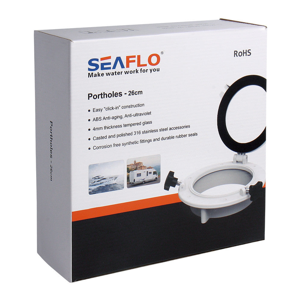 SEAFLO 8.5" Round Porthole/Port Light Window with ABS Plastic & Tempered Glass for Boat, Yacht, Marine Applications