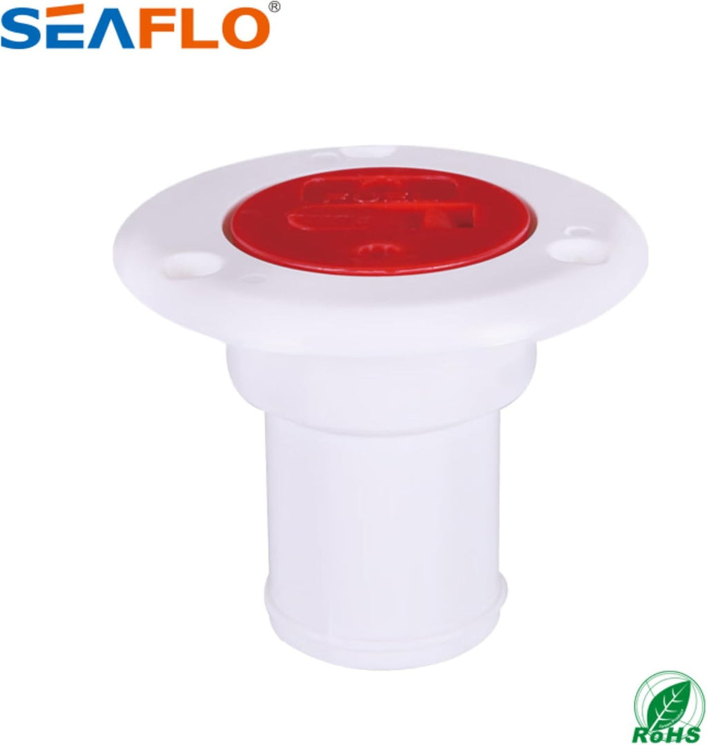 SEAFLO Keyless Gas Deck Filler Cap with Stainless Steel Retaining Chain – 1-1/2" Hose Compatibility, Red Screw Top for Fuel Fill, UV-Stabilized Nylon, Leak-Proof O-Ring Seal, GAS-Labeled