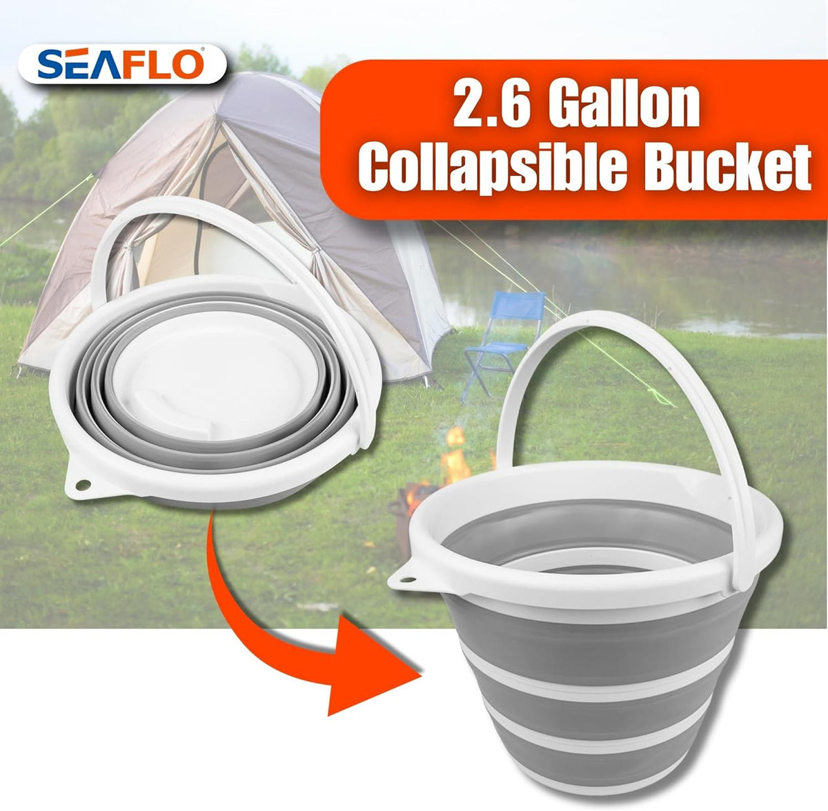 SEAFLO Portable Camping/Outdoor Shower, Rechargeable Battery, 2.64 Gallons Per Min, 40-Minute Runtime Outdoor Camping Pet Washing, Type-C Charging, 80" Hose (with or Without 2.6 Gallon Bucket)