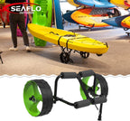 SEAFLO Kayak Cart Dolly Trailer with Aluminum Frame and TPU Wheels 150 lb Capacity Folding Design with Straps for Canoe Paddleboard SUP Transport Lightweight Portable Trolley with 9" Tires