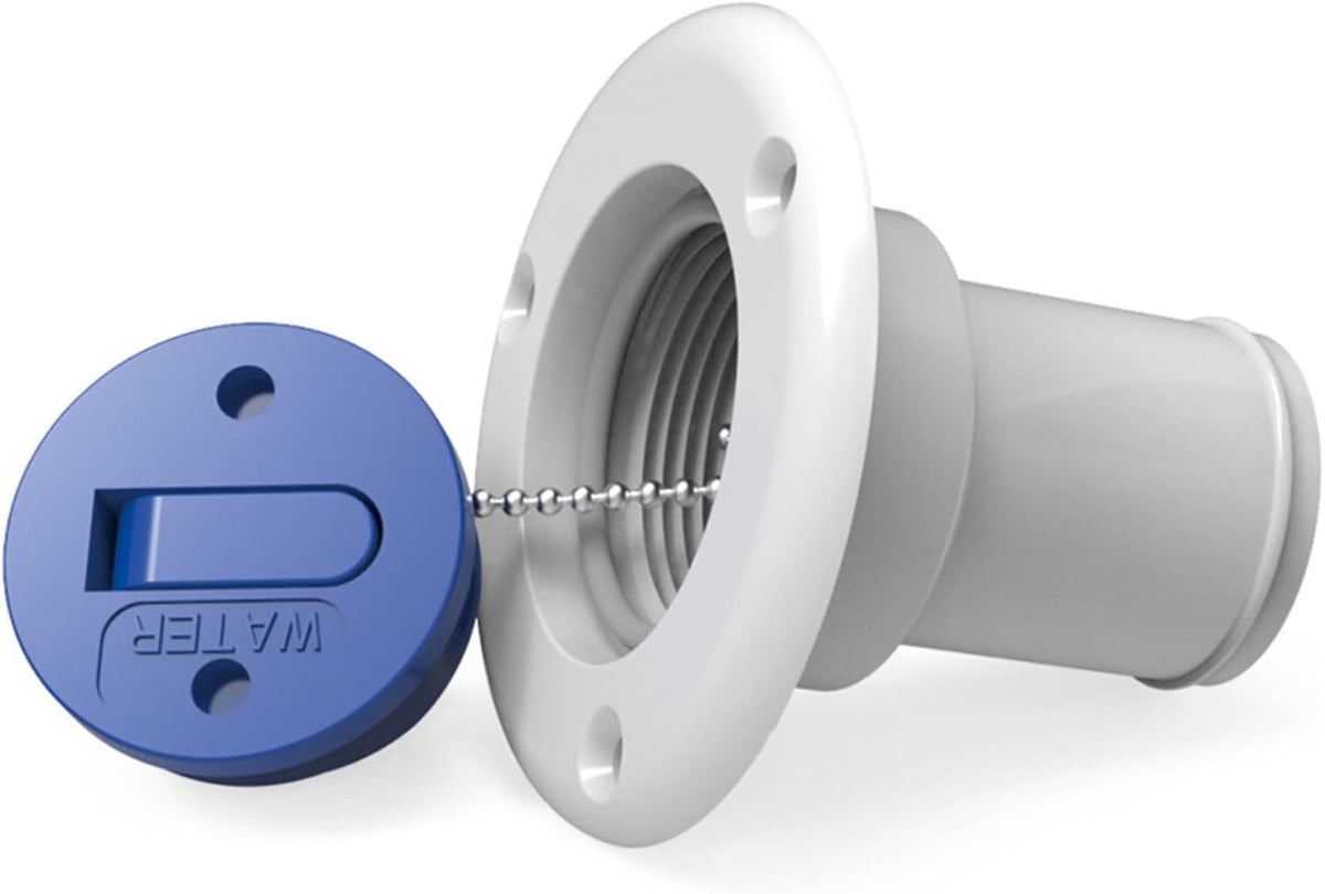 SEAFLO Keyless Water Deck Filler Cap with Attached Chain – 1-1/2" Hose Compatibility, Universal Fit, High-Grade O-Ring Seal, UV-Stabilized Nylon Construction, Stainless Steel Retaining Chain