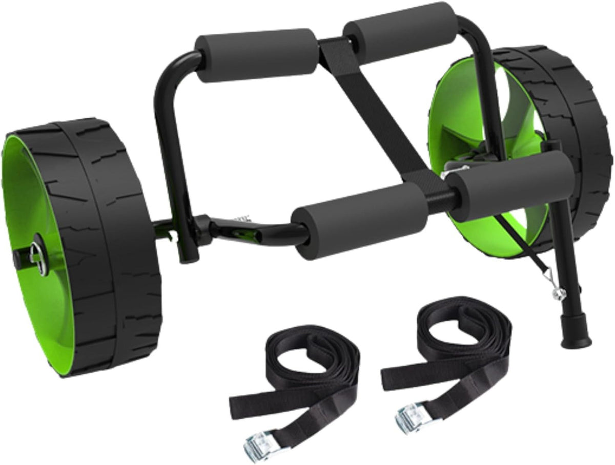 SEAFLO Kayak Cart Dolly Trailer with Aluminum Frame and TPU Wheels 150 lb Capacity Folding Design with Straps for Canoe Paddleboard SUP Transport Lightweight Portable Trolley with 9" Tires