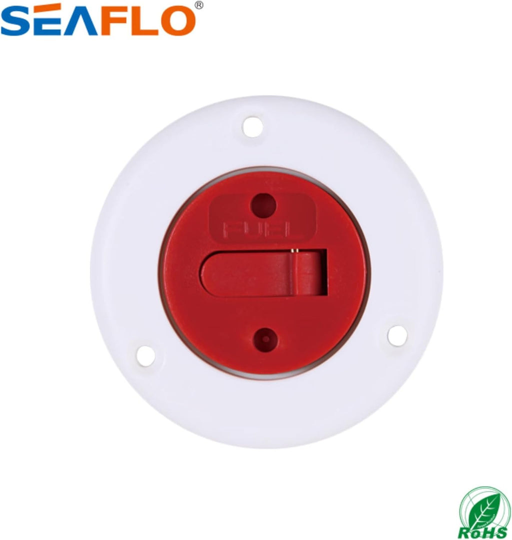 SEAFLO Keyless Gas Deck Filler Cap with Stainless Steel Retaining Chain – 1-1/2" Hose Compatibility, Red Screw Top for Fuel Fill, UV-Stabilized Nylon, Leak-Proof O-Ring Seal, GAS-Labeled