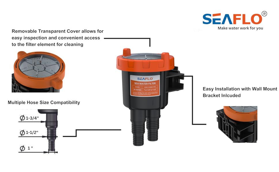 SEAFLO Raw Sea Water Filter/Intake Strainer for 1', 1-1/4",1-1/2" Hose Sizes