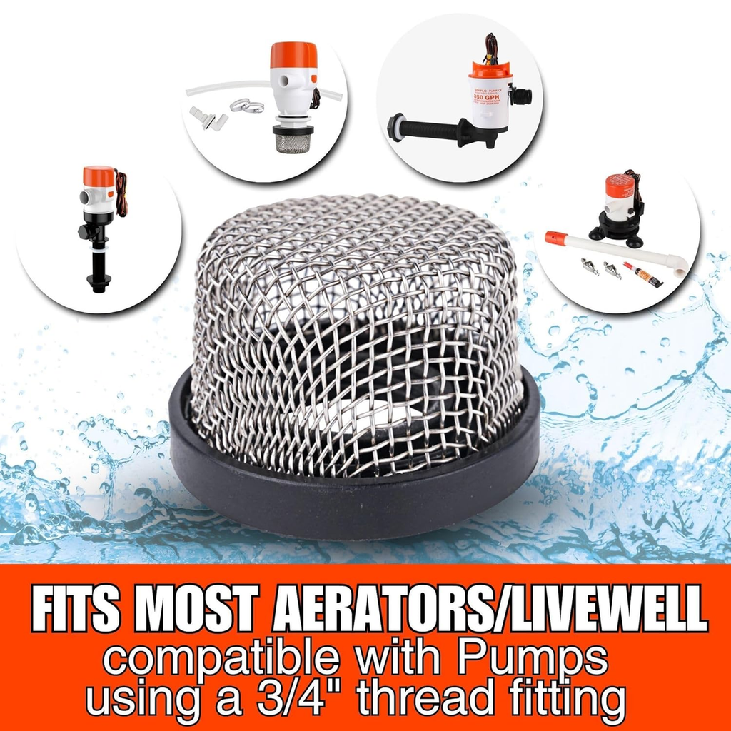 SEAFLO Stainless Steel Mesh Strainer ¾ Inch-14 | Aerator Screen Strainer for Livewell Pump | Corrosion-Resistant, Easy Installation, Marine-Grade Stainless Mesh (1-Pack)