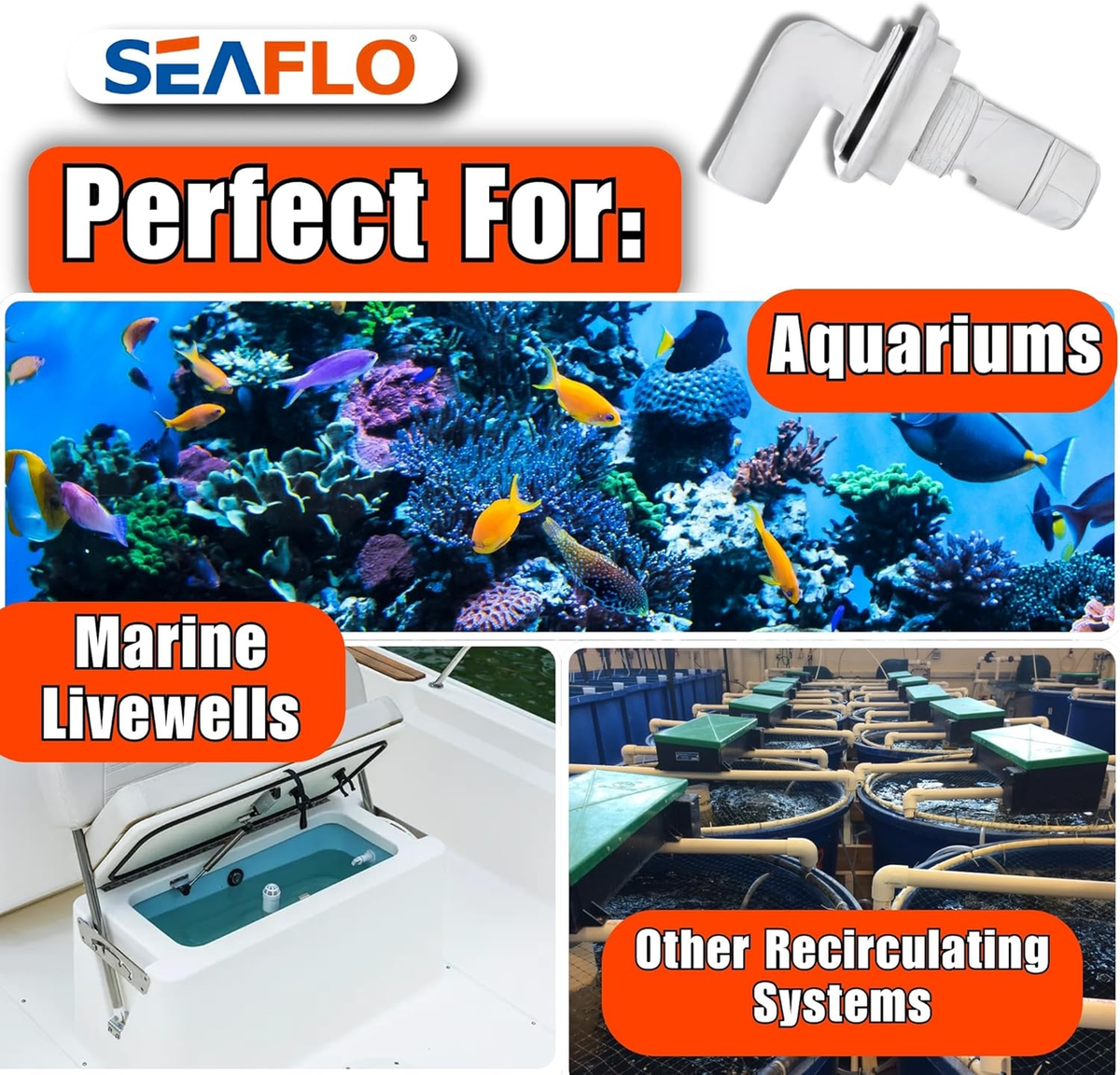 SEAFLO 90° 3/4" AERATOR SPRAY HEAD FOR LIVEWELLS/RECIRCULATING SYSTEMS/WATER SYSTEMS