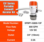 SEAFLO 12V 800 GPH 13F Series Portable Livewell Aerator Kit – Submersible Recirculating Bait Pump with Aerator Spray Head, Quiet Marine-Grade Motor, Durable & Corrosion-Resistant – 4-Year Warranty