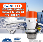 SEAFLO 12V 800 GPH 13F Series Portable Livewell Aerator Kit – Submersible Recirculating Bait Pump with Aerator Spray Head, Quiet Marine-Grade Motor, Durable & Corrosion-Resistant – 4-Year Warranty