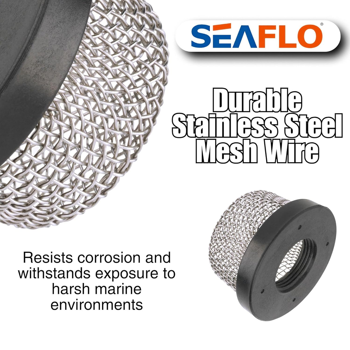 SEAFLO Stainless Steel Mesh Strainer ¾ Inch-14 | Aerator Screen Strainer for Livewell Pump | Corrosion-Resistant, Easy Installation, Marine-Grade Stainless Mesh (1-Pack)