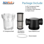 SEAFLO 1/2" Female NPT in-Line Strainer with 100 Mesh Stainless Steel Filter Screen – Clear Bowl for Easy Cleaning | Model SF-ST-12