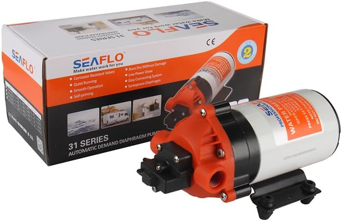 SEAFLO 31-Series Water Pressure Pump - 12V, 1.8 GPM, 80 PSI - Self-Priming, Adjustable Pressure Switch, for RV, Boat, Marine, and Outdoor Use