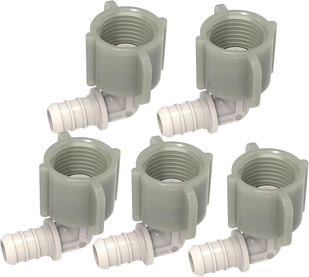 SEAFLO Plastic PEX Pipe Coupling 90 Degree Fitting Swivel Adapter 1/2"-14 FNPT x 1/2" Barb Elbow Fitting - Compatible with PEX or PE-RT Pipe, Corrosion Resistant (5-Pack)