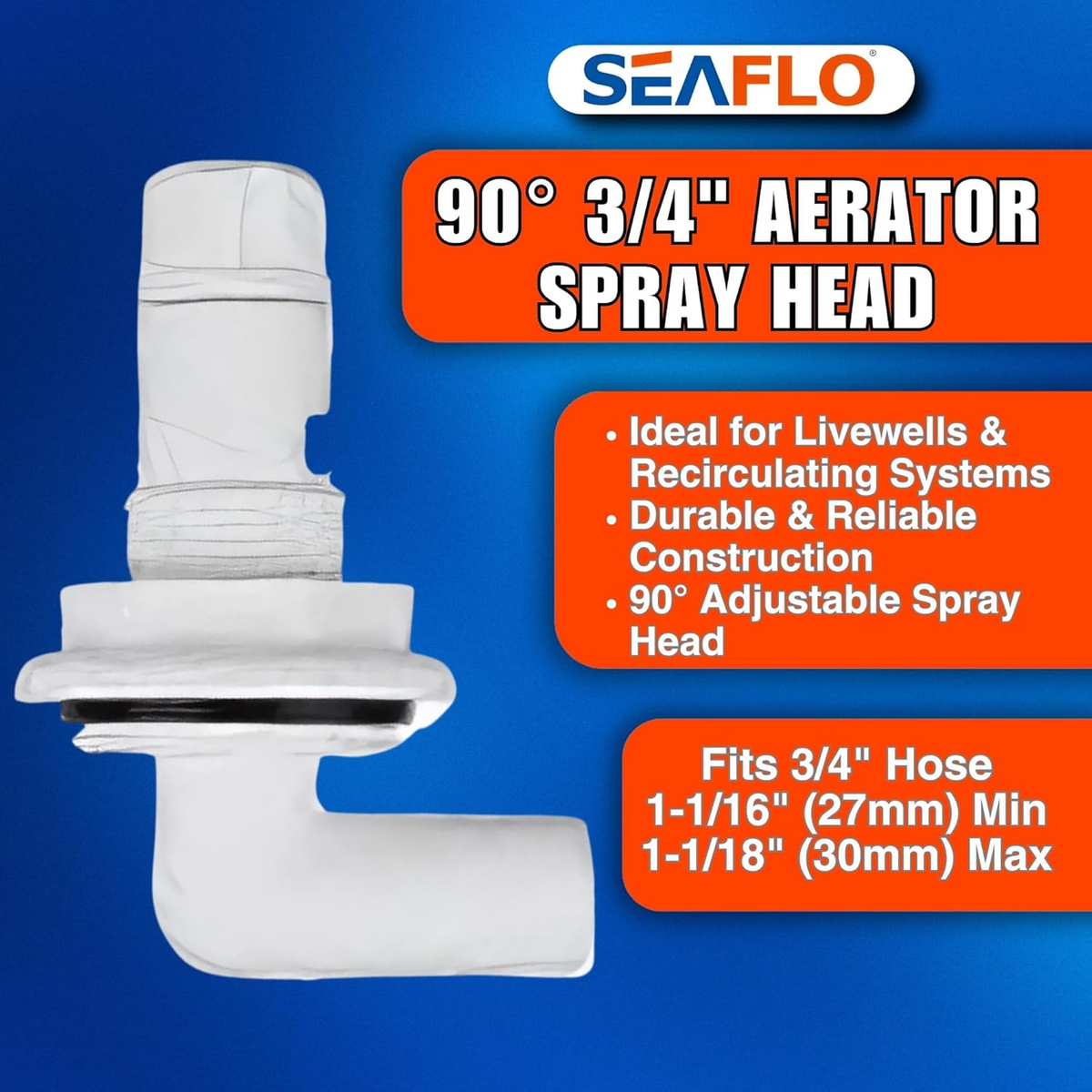 SEAFLO 90° 3/4" AERATOR SPRAY HEAD FOR LIVEWELLS/RECIRCULATING SYSTEMS/WATER SYSTEMS