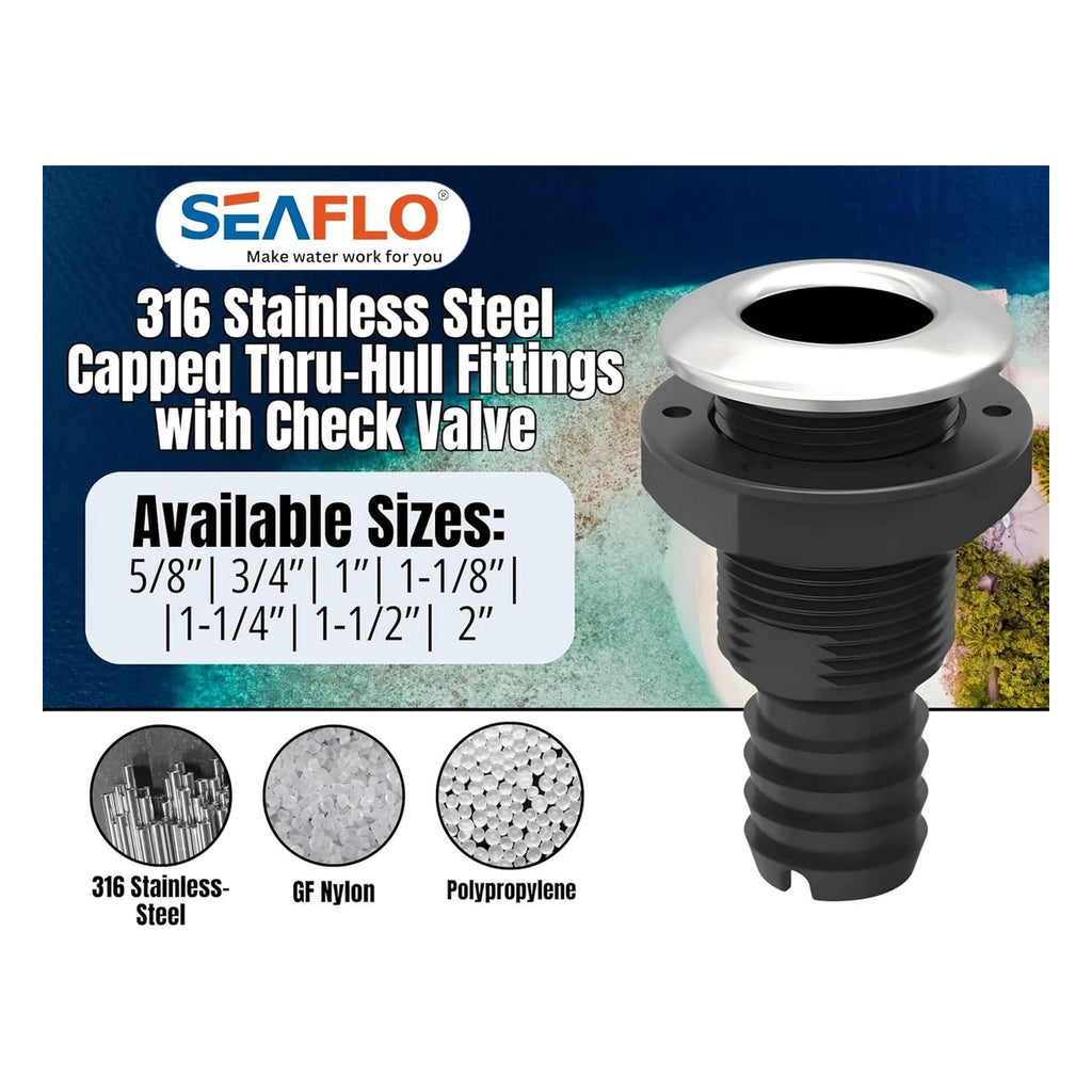 SEAFLO Thru Hull Fittings (Stainless Steel Capped)