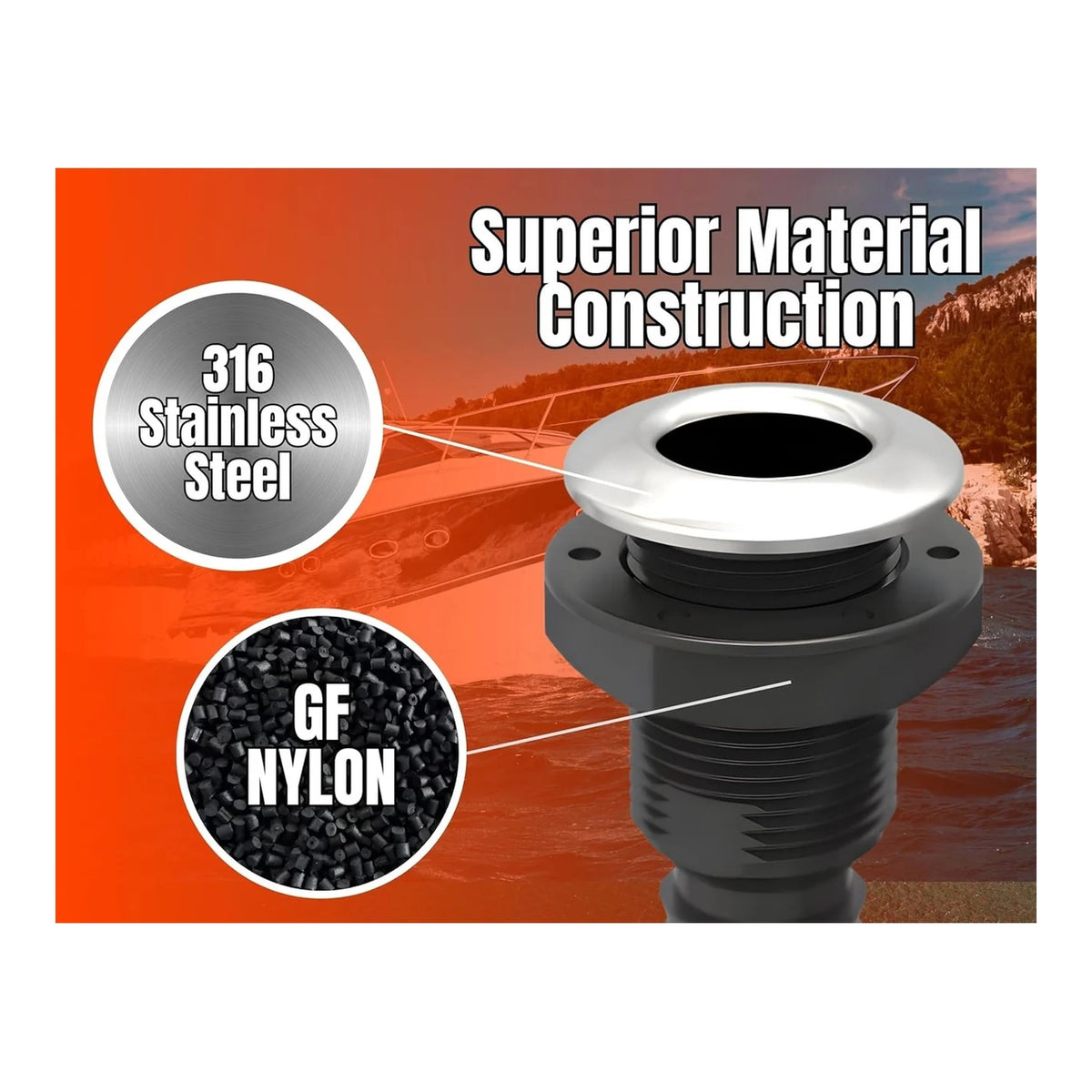 SEAFLO Thru Hull Fittings (Stainless Steel Capped)