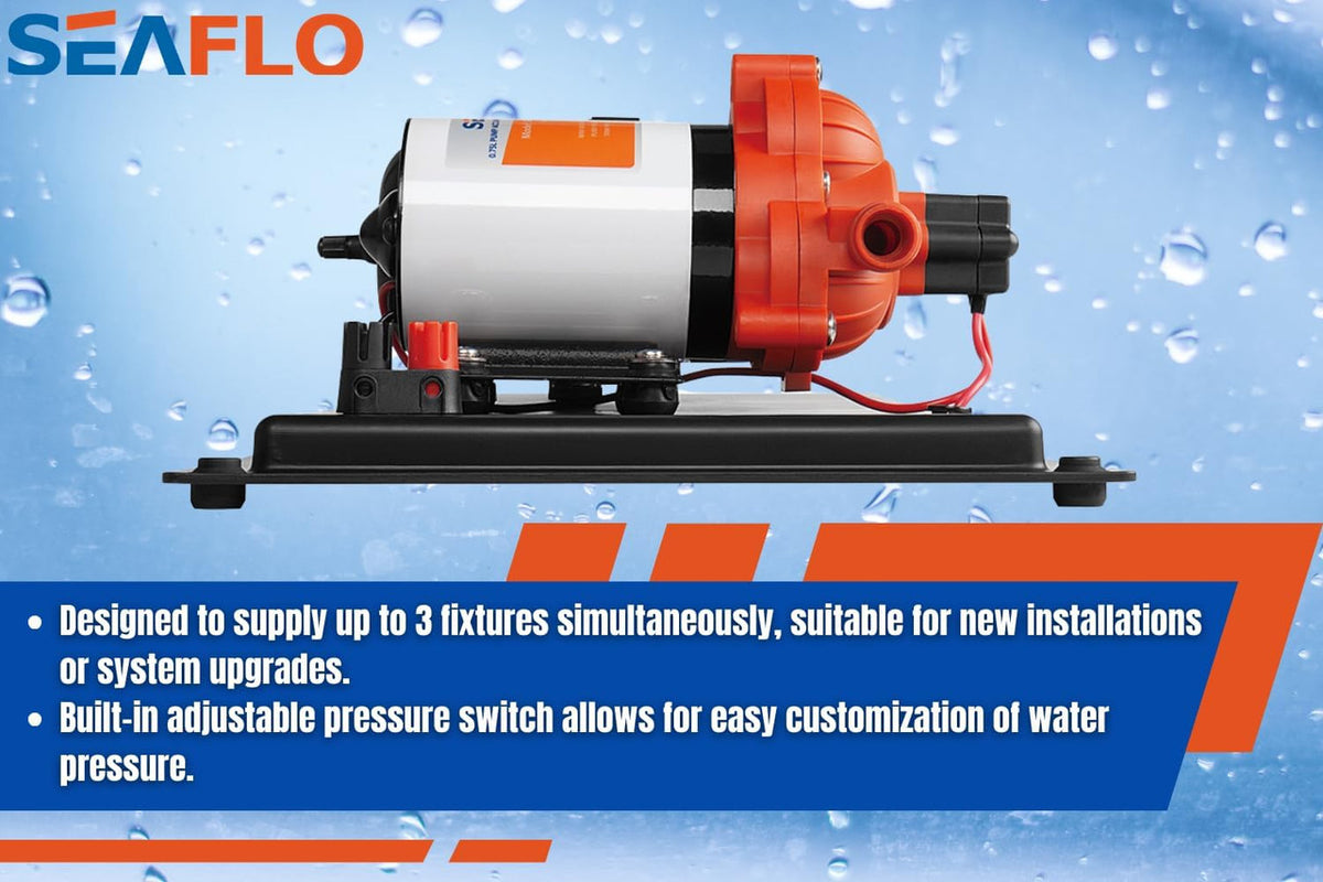SEAFLO 33-Series Marine Water Pump (12V | 60 PSI | 3.0 GPM) w/ Accumulator System (23.5oz|125 psi)