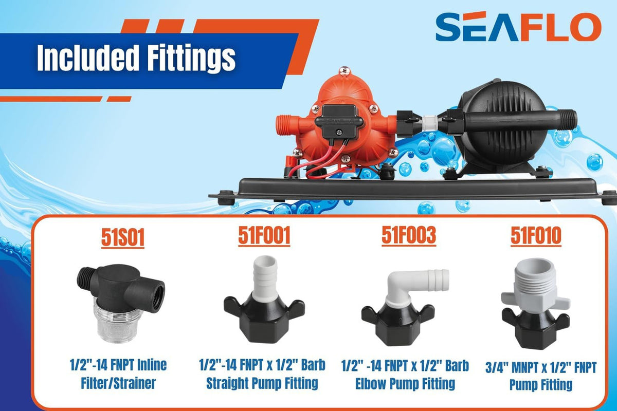 SEAFLO 33-Series Marine Water Pump (12V | 60 PSI | 3.0 GPM) w/ Accumulator System (23.5oz|125 psi)
