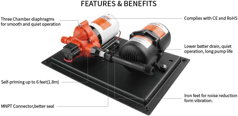 SEAFLO 33-Series Marine Water Pump (12V | 60 PSI | 3.0 GPM) w/ Accumulator System (23.5oz|125 psi)