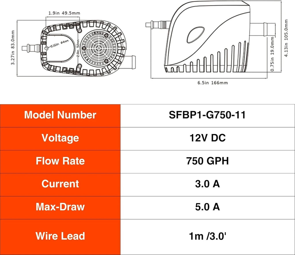 SEAFLO Automatic Submersible Boat Bilge Water Pump 12v 750GPH Auto with Float Switch
