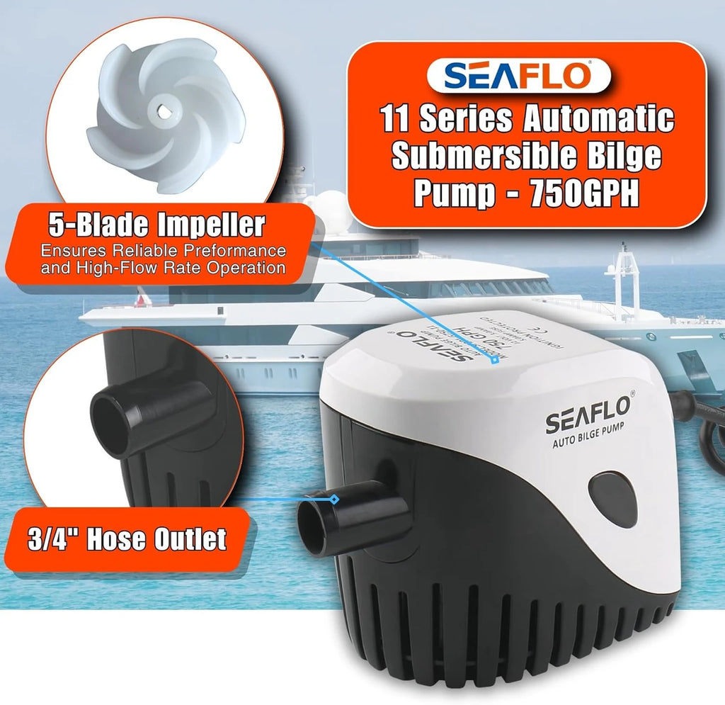 SEAFLO Automatic Submersible Boat Bilge Water Pump 12v 750GPH Auto with Float Switch